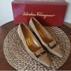 Salvatore Ferragamo square toe suede heels